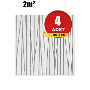 4 Adet, 70x70cm 0,50M² Gümüş Beyaz Çizgiler Kendinden Yapışkanlı Estetik 3d Duvar Paneli Köpük -2012