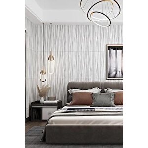 4 Adet, 70x70cm 0,50M² Gümüş Beyaz Çizgiler Kendinden Yapışkanlı Estetik 3d Duvar Paneli Köpük -2012