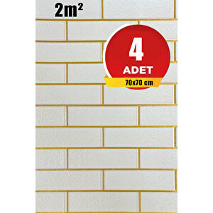 4 Adet, 70x70cm 0,50M² Gold Beyaz Dekoratif Kendinden Yapışkanlı Tuğla Kesme Estetik 3d Duvar Paneli Köpük -1211