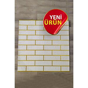 4 Adet, 70x70cm 0,50M² Gold Beyaz Dekoratif Kendinden Yapışkanlı Tuğla Kesme Estetik 3d Duvar Paneli Köpük -1211