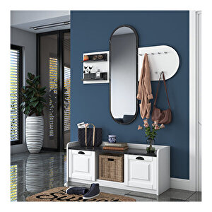 Rani Ee101 Aynalı Vestiyer Modern Portmanto Duvar Askısı Ayakkabılık Beyaz - Mermer Desenli Beyaz Mermer