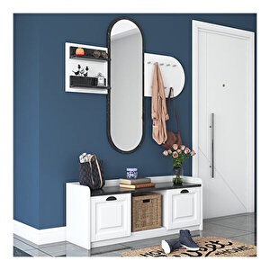 Rani Ee101 Aynalı Vestiyer Modern Portmanto Duvar Askısı Ayakkabılık Beyaz - Mermer Desenli