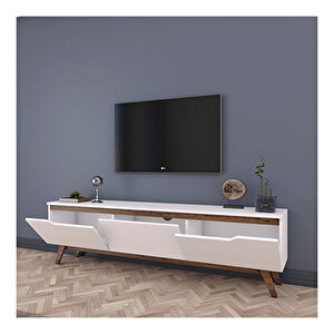 Rani D1 Tv Ünitesi Modern Ayaklı Tv Sehpası 180 Cm  Beyaz - Minyatür Ceviz