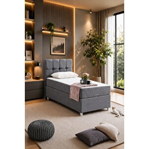Berlin Tek Kişilik Baza Başlık Seti  Gri 90x190 cm