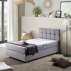 Berlin Tek Kişilik Baza Başlık Comfort Yatak Seti - Açık Gri 90x200 cm
