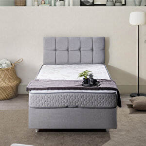 Berlin Tek Kişilik Baza Başlık Comfort Yatak Seti - Açık Gri 90x200 cm