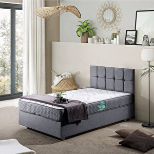 Berlin Tek Kişilik Baza Başlık Comfort Yatak  Seti  Gri 120x200 cm