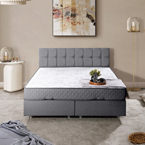 Berlin Çift Kişilik Baza Başlık Letto Yatak Seti Gri 160x200 cm