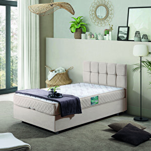 Berlin Tek Kişilik Baza Başlık Comfort Yatak  Seti  Krem 90x190 cm