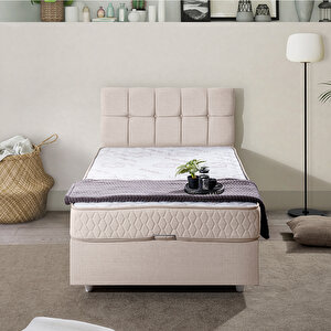 Berlin Tek Kişilik Baza Başlık Comfort Yatak  Seti  Krem 100x200 cm