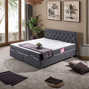 Eylül Çift Kişilik Baza Başlık Letto Yatak Seti - Antrasit 150x200 cm