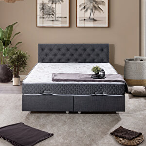 Eylül Çift Kişilik Baza Başlık Letto Yatak Seti - Antrasit 150x200 cm