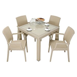 Elit Rattan 90x90 Elit Koltuk Camlı Masa Takımı Çölbeji̇