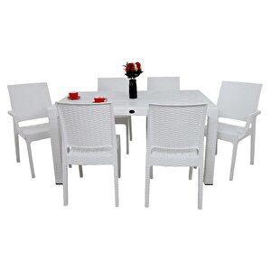 Elit 90x150 Rattan 2 Elit Koltuk 4 Elit Sandalye Masa Takımı Beyaz