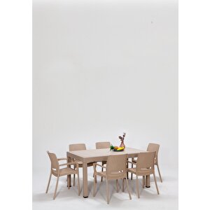 Rattan Kollu 90x150 Bahçe Seti Cappucino