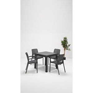 Rattan Kollu 80x80 Bahçe Seti Antrasit