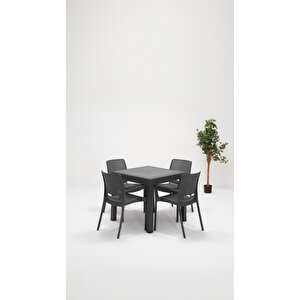 Rattan Kollu 80x80 Bahçe Seti Antrasit