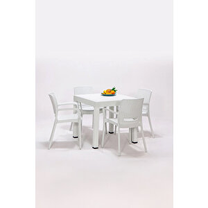 Rattan Kollu 80x80 Bahçe Masa Seti Beyaz
