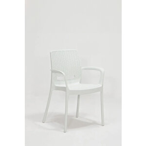 Rattan Kollu 80x80 Bahçe Masa Seti Beyaz