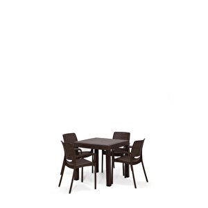 Rattan Kollu 80x80 Bahçe Masa Seti Kahve