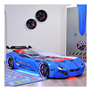 Mercedes Full Ledli Rüzgarlıklı  Arabalı Yatak Mavi