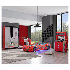 Sports Çocuk Odası, Mercedes Araba Dolap Masa Şifonyer - Kırmızı