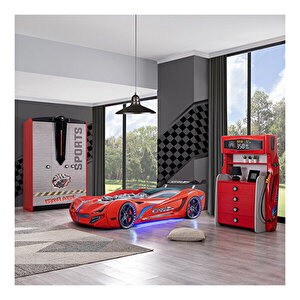 Sports Çocuk Odası -mercedes Arabalı Yatak Dolap Şifonyer-kırmızı
