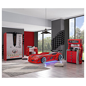 Sports Çocuk Odası, Jaguar Araba Dolap Masa Şifonyer - Kırmızı