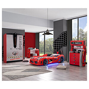 Sports Çocuk Odası, Audi Araba Dolap Masa Şifonyer - Kırmızı
