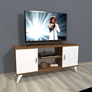 Eko 120 Mdf Retro Tv Ünitesi Tv Sehpası Ceviz Beyaz