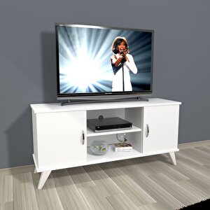 Eko 120 Slm Retro Tv Ünitesi Tv Sehpası Parlak Beyaz
