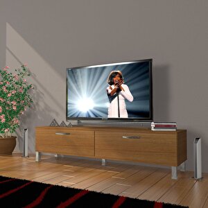 Eko 140 Mdf Std Krom Ayaklı Tv Ünitesi Tv Sehpası Naturel Ceviz