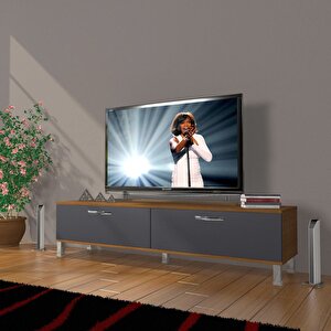 Eko 140 Mdf Std Krom Ayaklı Tv Ünitesi Tv Sehpası Ceviz Antrasit