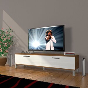 Eko 140 Mdf Std Krom Ayaklı Tv Ünitesi Tv Sehpası Ceviz Beyaz