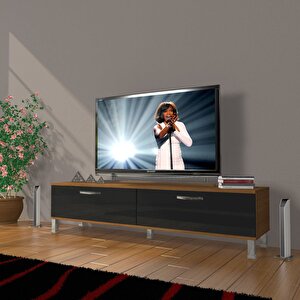 Eko 140 Mdf Std Krom Ayaklı Tv Ünitesi Tv Sehpası Ceviz-Siyah