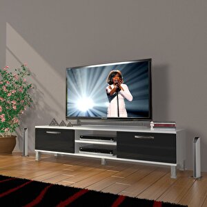 Eko 140 Mdf Dvd Krom Ayaklı Tv Ünitesi Tv Sehpası Beyaz - Siyah