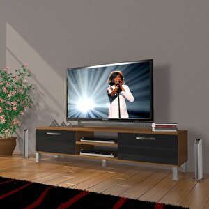 Eko 140 Mdf Dvd Krom Ayaklı Tv Ünitesi Tv Sehpası Ceviz-Siyah