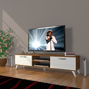 Eko 140 Mdf Dvd Retro Tv Ünitesi Tv Sehpası Ceviz Beyaz