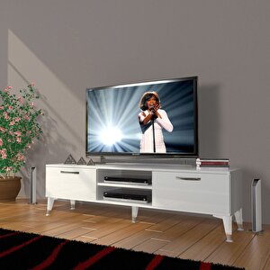Eko 140 Mdf Dvd Silver Tv Ünitesi Tv Sehpası Parlak Beyaz