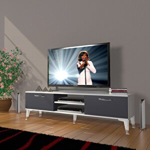 Eko 140 Mdf Dvd Silver Tv Ünitesi Tv Sehpası Beyaz - Antrasit