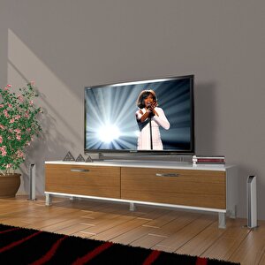 Eko 140 Slm Std Krom Ayaklı Tv Ünitesi Tv Sehpası Beyaz - Ceviz