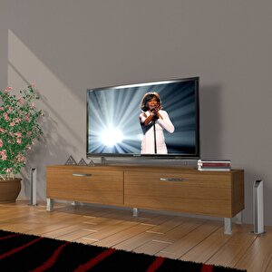 Eko 140 Slm Std Krom Ayaklı Tv Ünitesi Tv Sehpası Naturel Ceviz