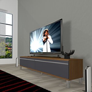 Eko 140t Mdf Krom Ayaklı Tv Ünitesi Tv Sehpası Ceviz Antrasit