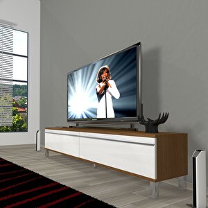 Eko 140t Mdf Krom Ayaklı Tv Ünitesi Tv Sehpası Ceviz Beyaz