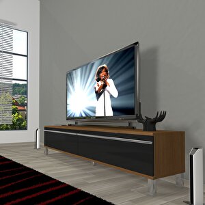 Eko 140t Mdf Krom Ayaklı Tv Ünitesi Tv Sehpası Ceviz-Siyah