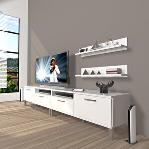 Eko 200r Mdf Krom Ayaklı Tv Ünitesi Tv Sehpası Parlak Beyaz