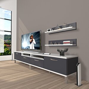 Eko 200r Mdf Krom Ayaklı Tv Ünitesi Tv Sehpası Beyaz - Antrasit