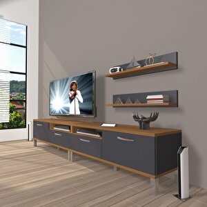 Eko 200r Mdf Krom Ayaklı Tv Ünitesi Tv Sehpası Ceviz Antrasit