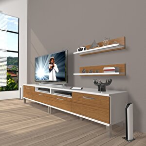 Eko 200r Slm Krom Ayaklı Tv Ünitesi Tv Sehpası Beyaz - Ceviz
