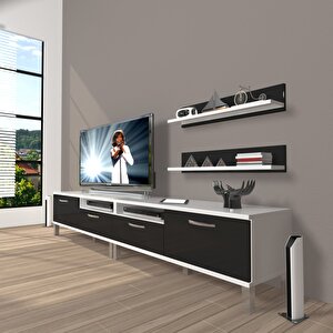 Eko 200r Slm Krom Ayaklı Tv Ünitesi Tv Sehpası Beyaz - Siyah